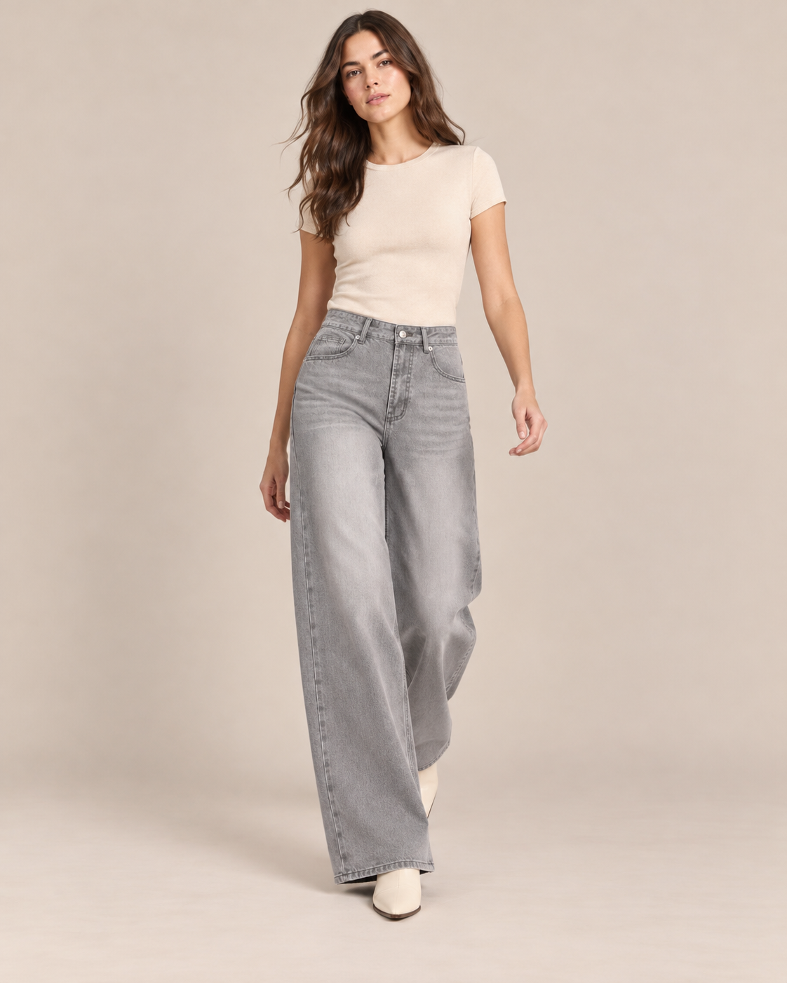 JEAN LARGE TAILLE HAUTE DÉLAVÉ