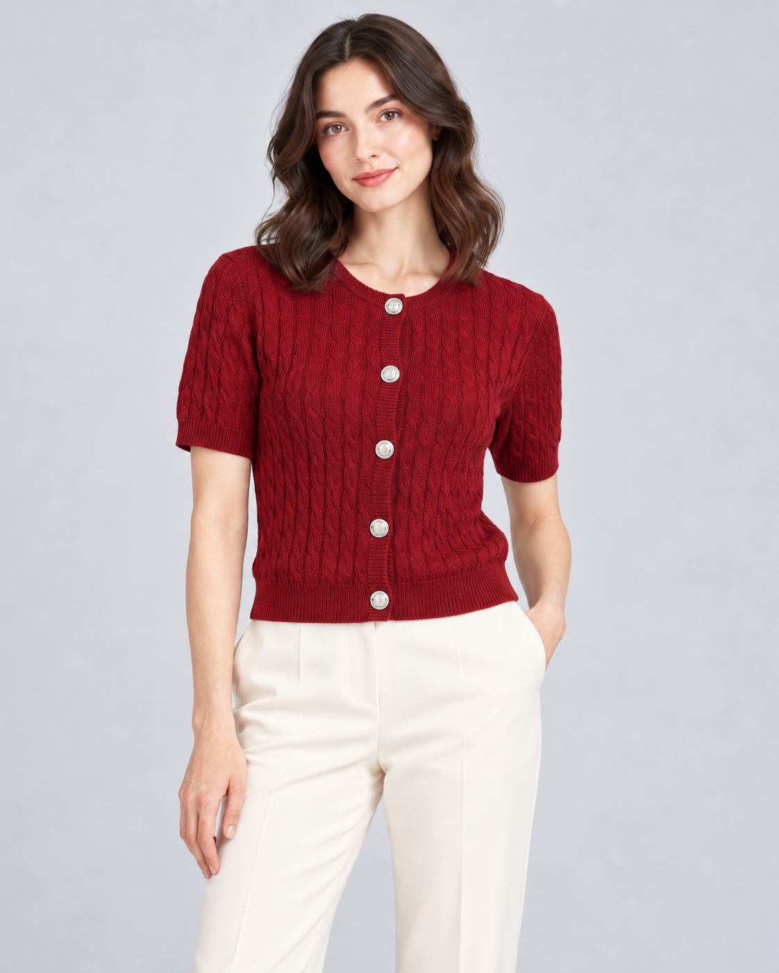 CARDIGAN MANCHE COURTE BOUTONNÉ
