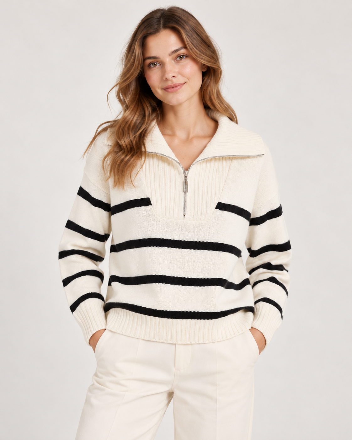 PULL RAYÉ DEMI-ZIP