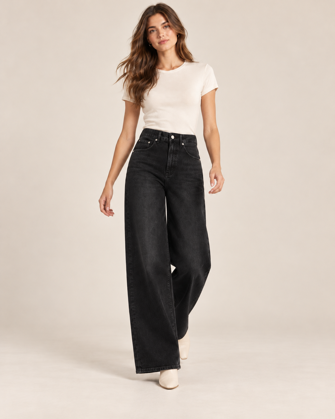 JEAN LARGE TAILLE HAUTE DÉLAVÉ