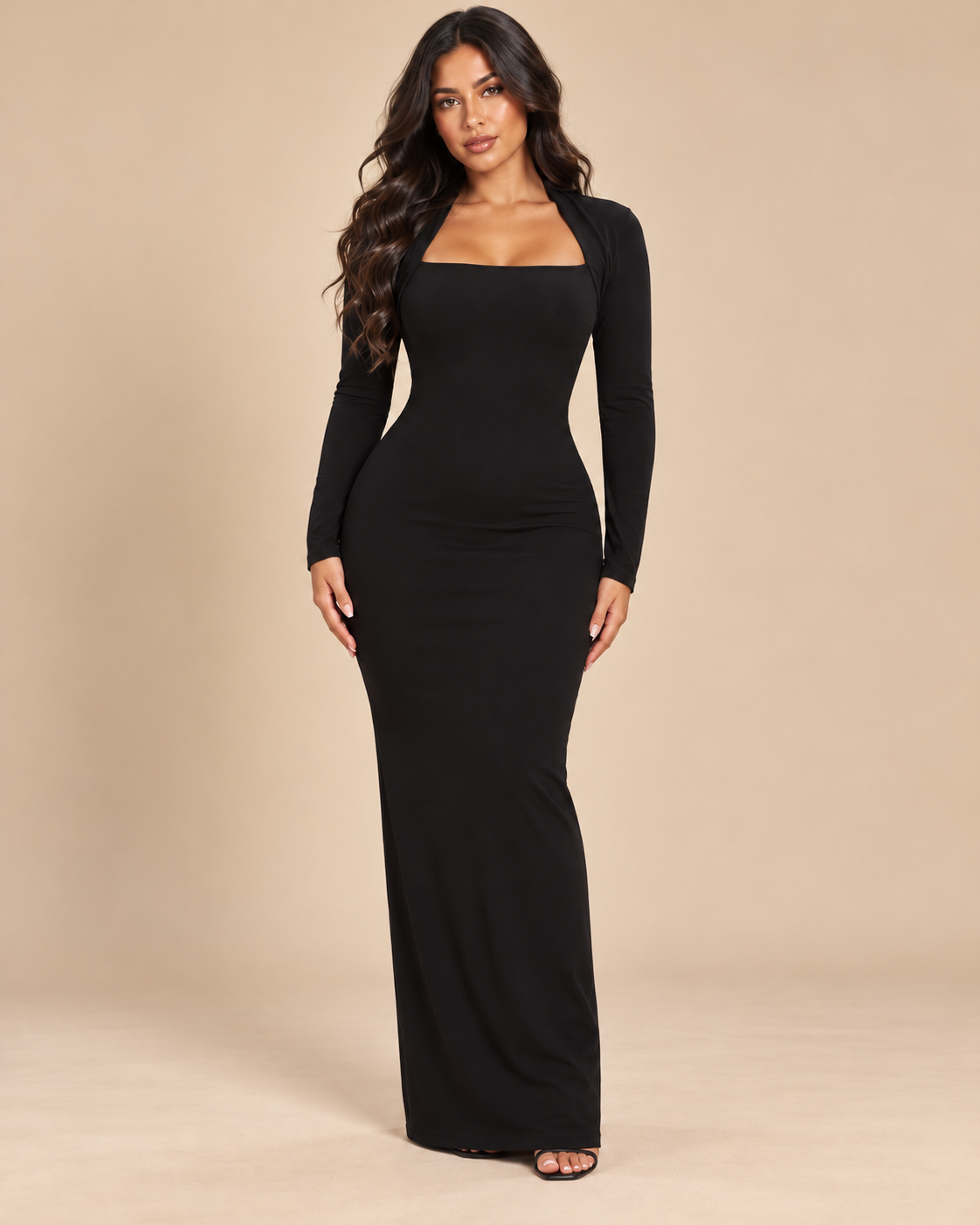 ROBE LONGUE EN MAILLE COL CARRÉ
