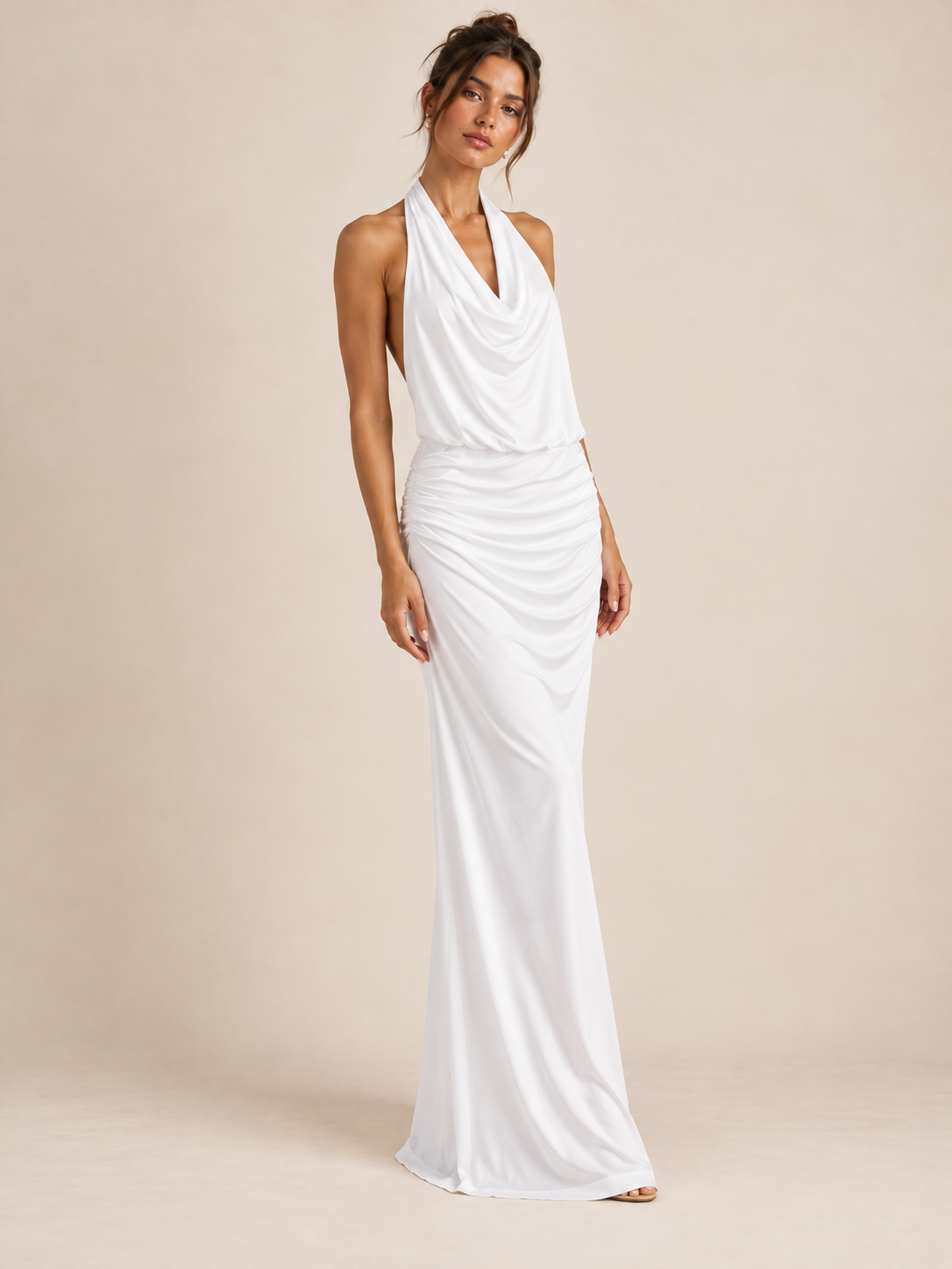 ROBE MI-LONGUE DRAPÉE COL AMÉRICAIN