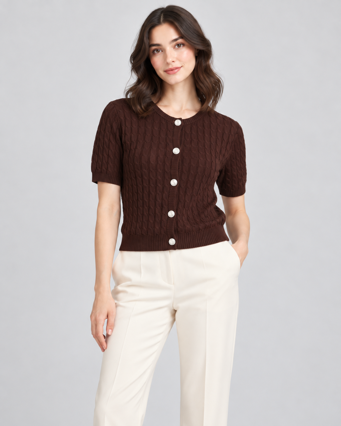 CARDIGAN MANCHE COURTE BOUTONNÉ