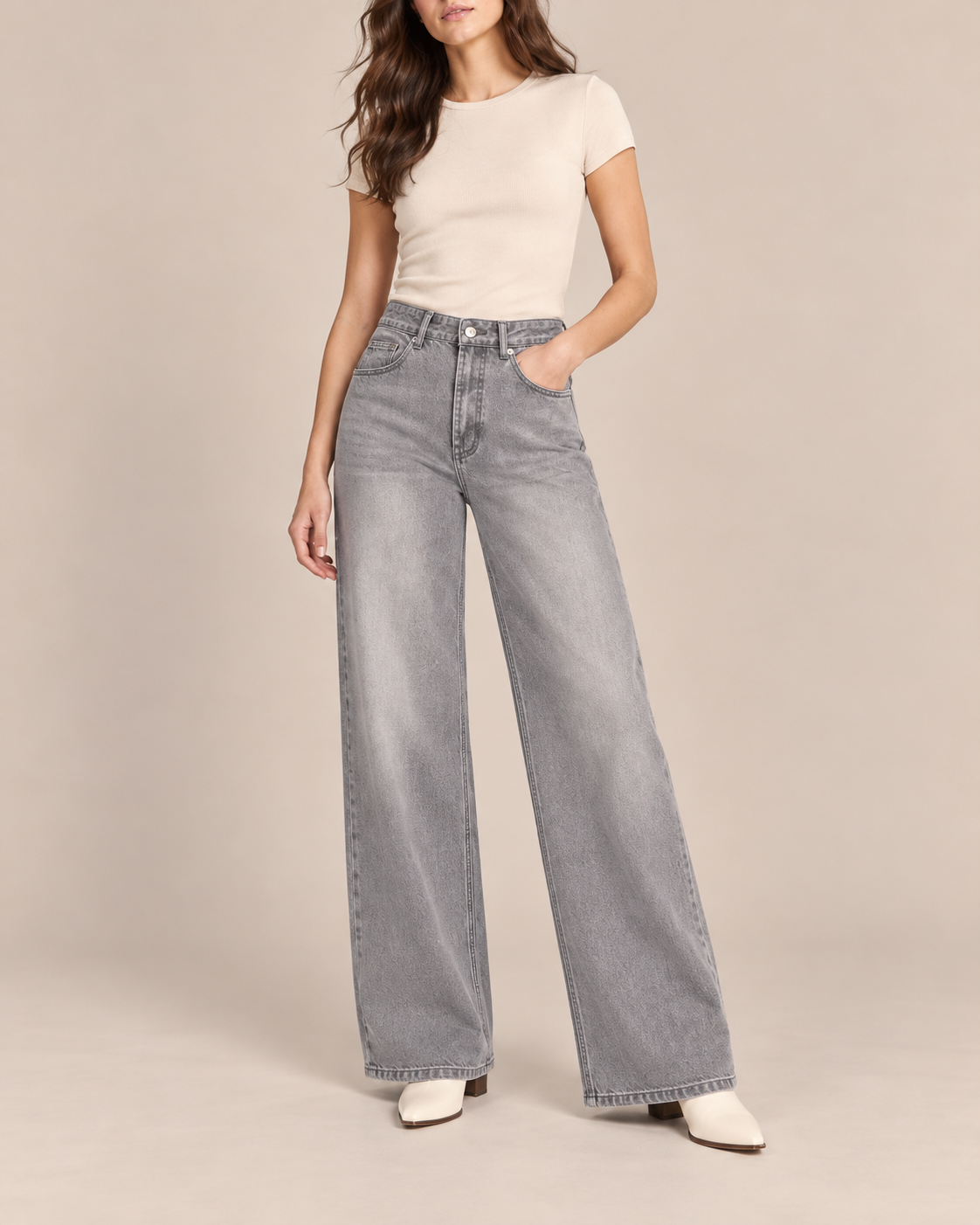 JEAN LARGE TAILLE HAUTE DÉLAVÉ
