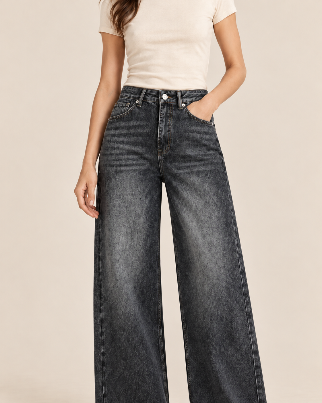 JEAN LARGE TAILLE HAUTE DÉLAVÉ