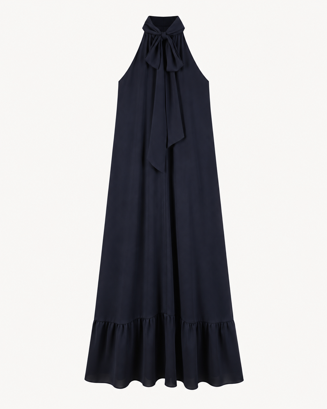 ROBE LONGUE COL AMÉRICAIN VOLANT ASYMÉTRIQUE
