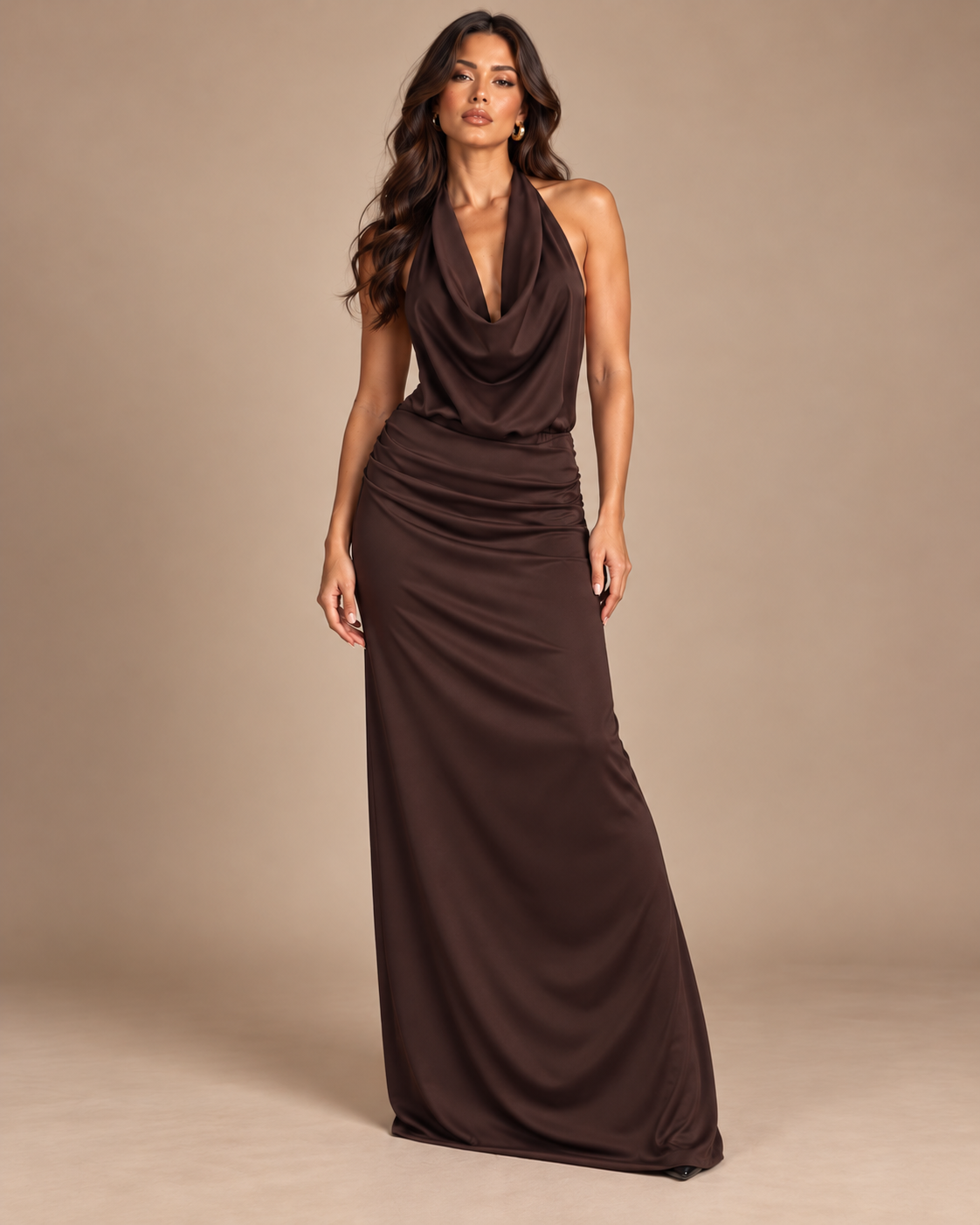 ROBE MI-LONGUE DRAPÉE COL AMÉRICAIN