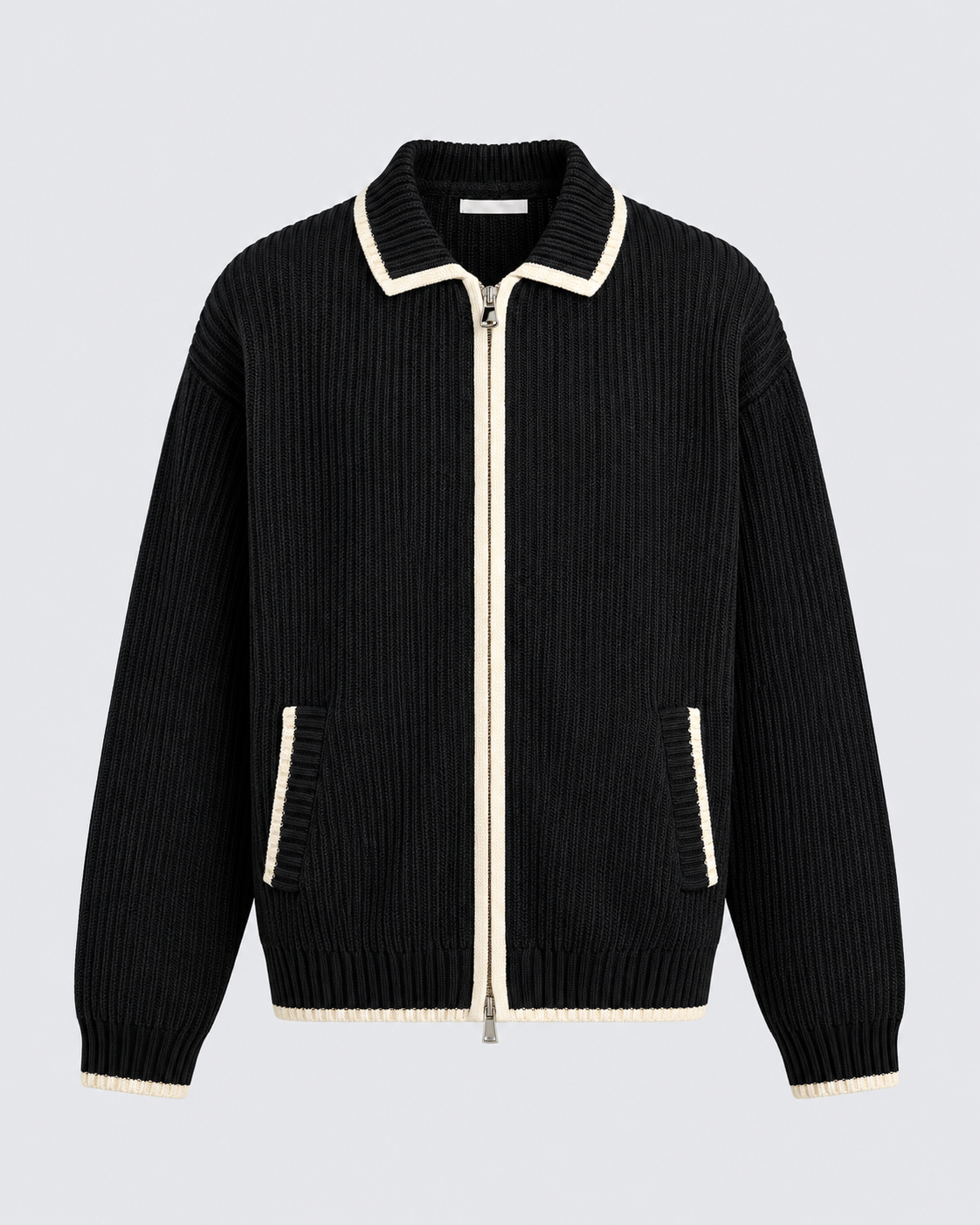 CARDIGAN ZIPPÉ À COL CONTRASTÉ