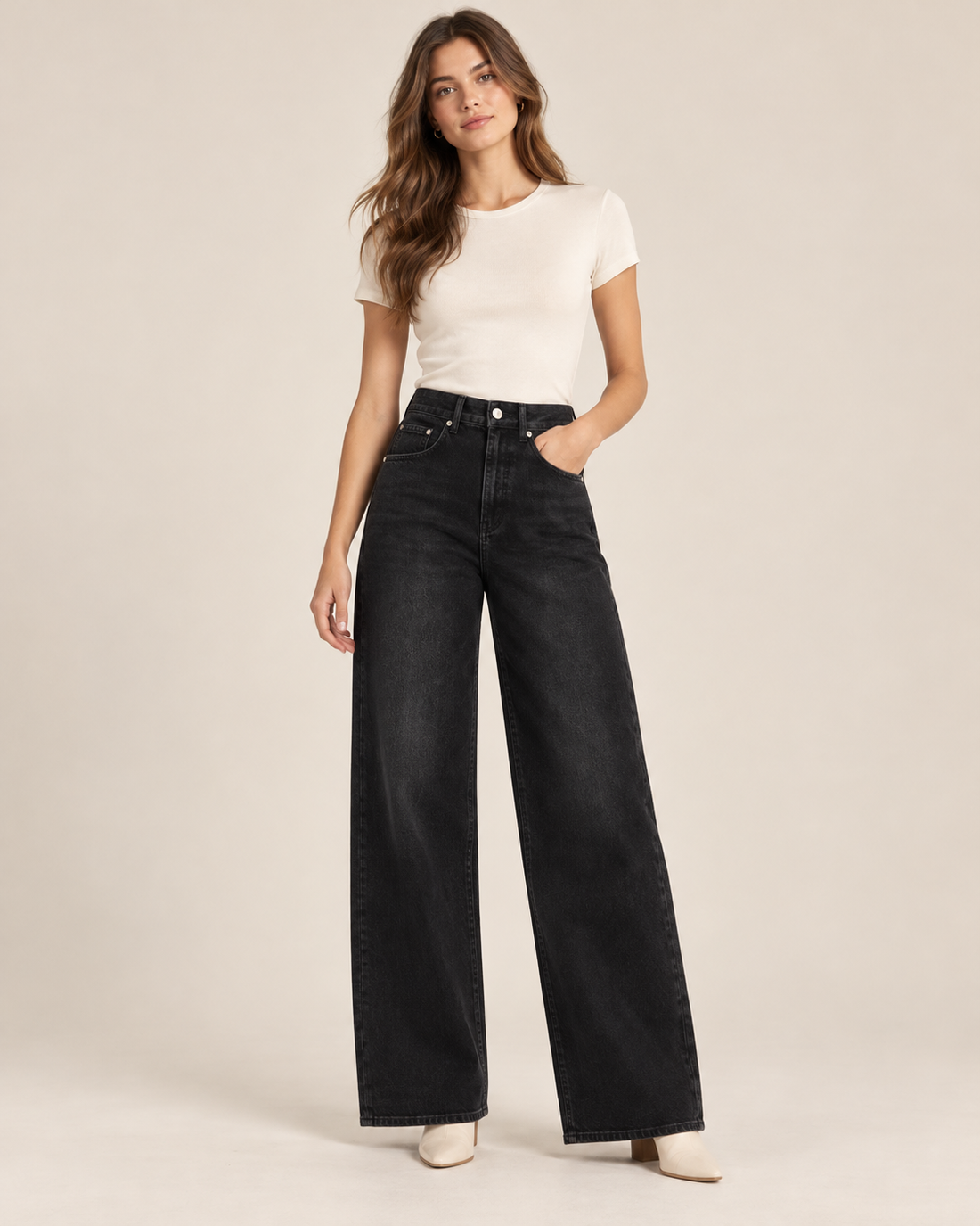 JEAN LARGE TAILLE HAUTE DÉLAVÉ