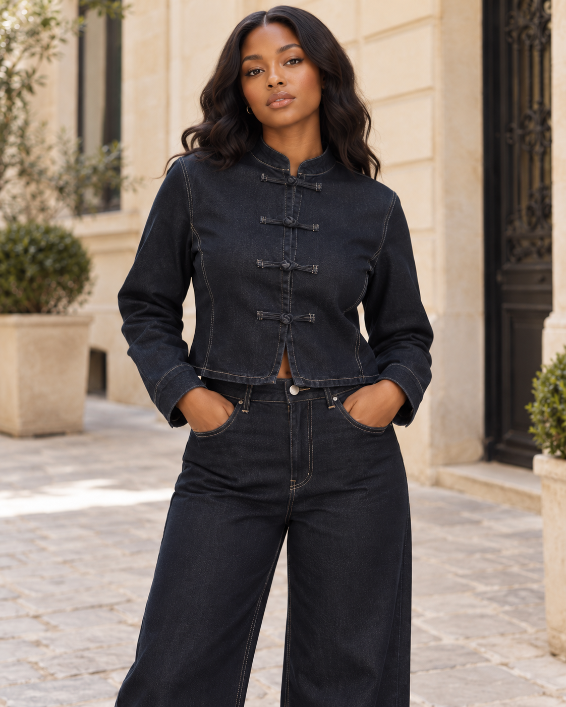 ENSEMBLE VESTE BOUTONS CHINOIS JEAN LARGE