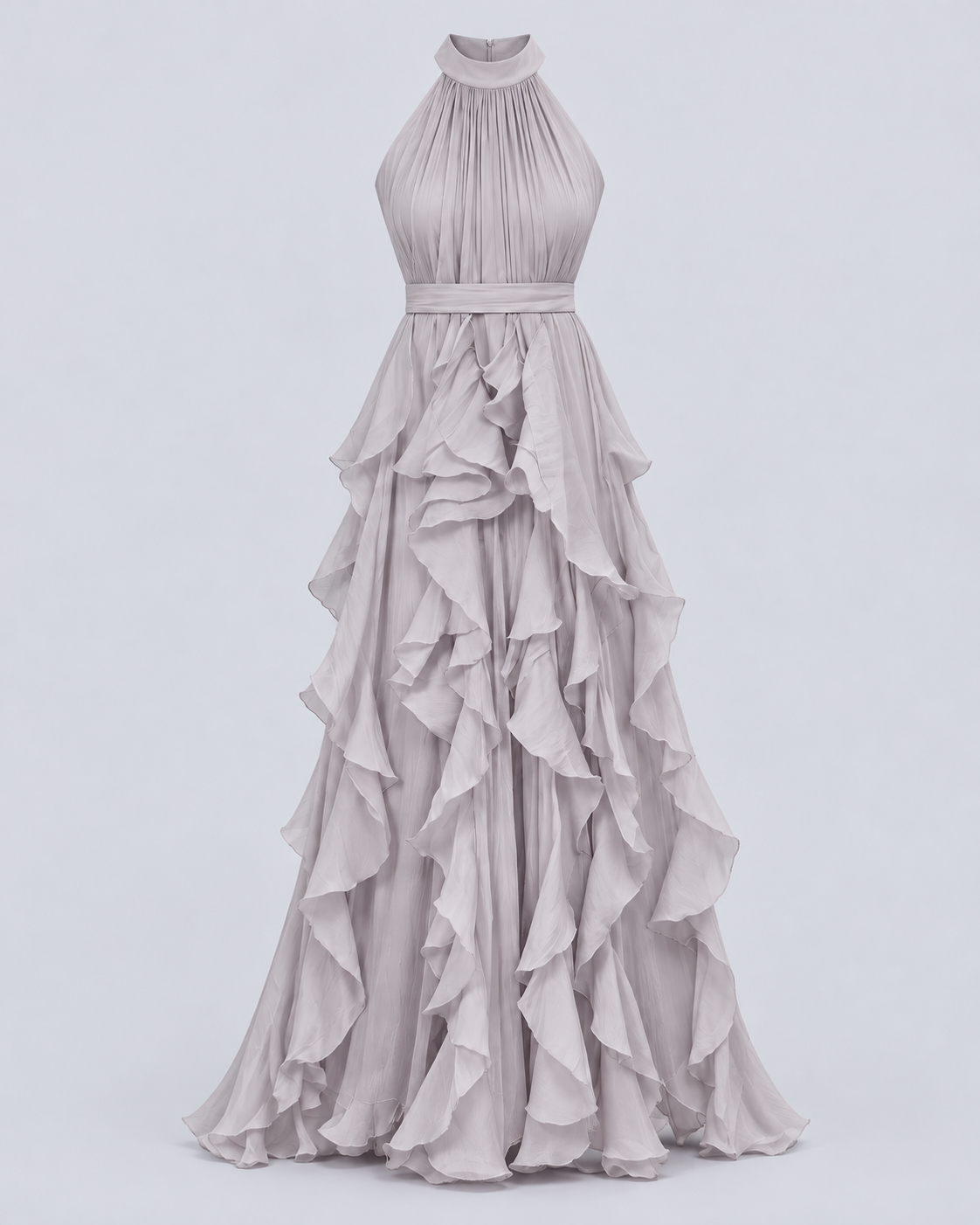 ROBE LONGUE À VOLANTS COL AMÉRICAIN