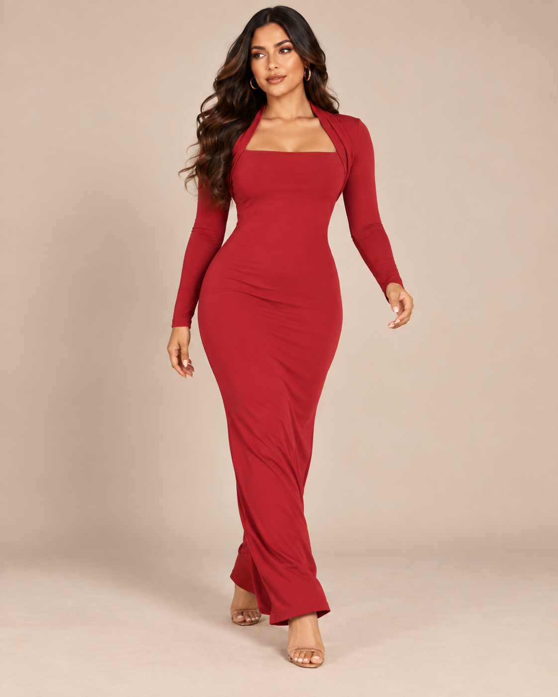 ROBE LONGUE EN MAILLE COL CARRÉ
