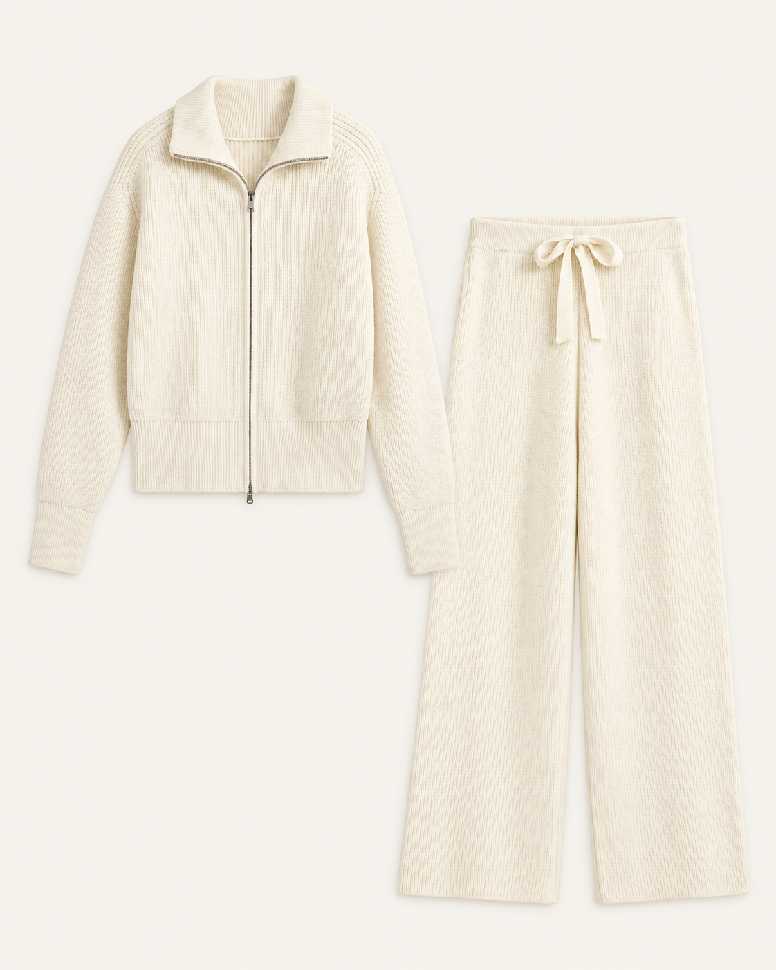 ENSEMBLE VESTE ZIPPÉE PANTALON CORDON EN MAILLE