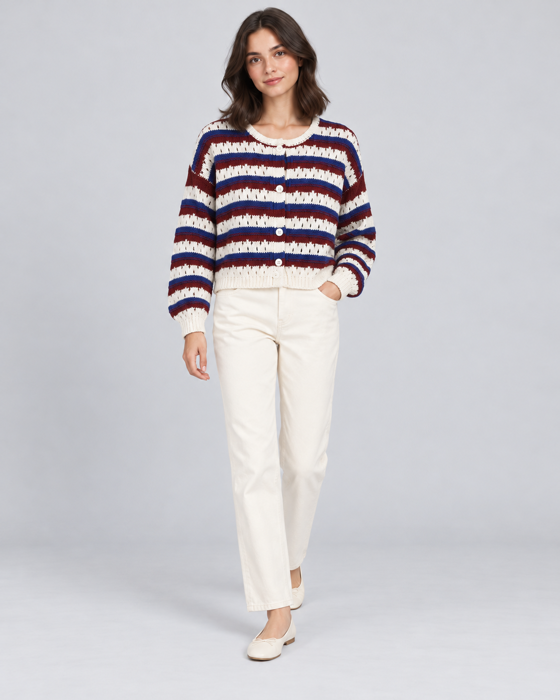 CARDIGAN ÉPAIS RAYÉ BOUTONNÉ