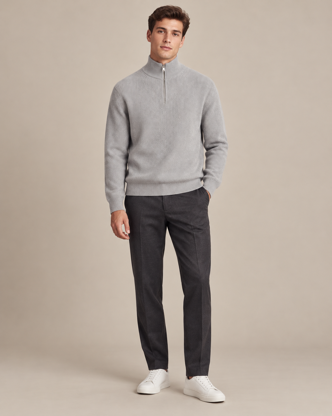 PULL COL MONTANT EN MAILLE DEMI-ZIP