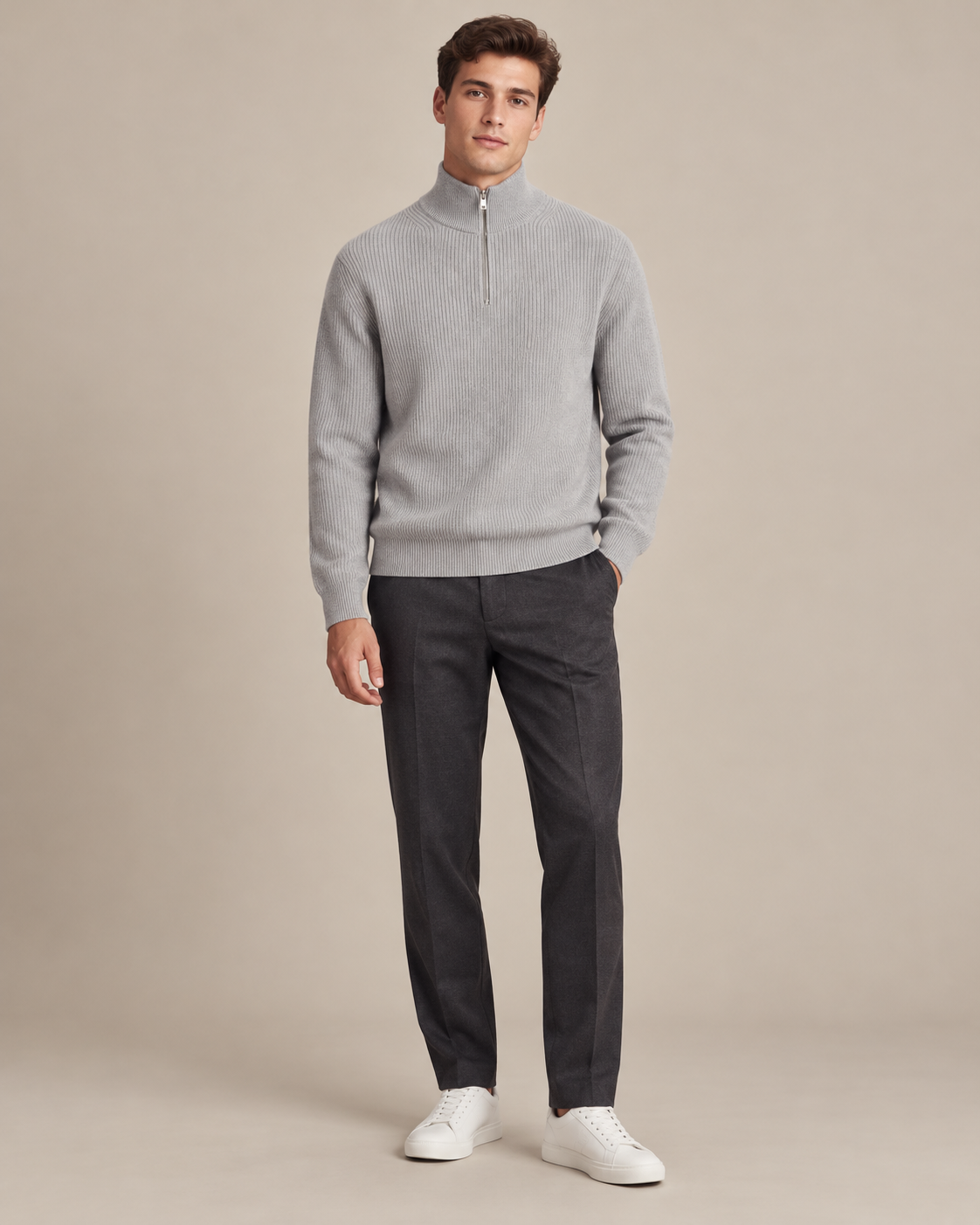 PULL COL MONTANT EN MAILLE DEMI-ZIP