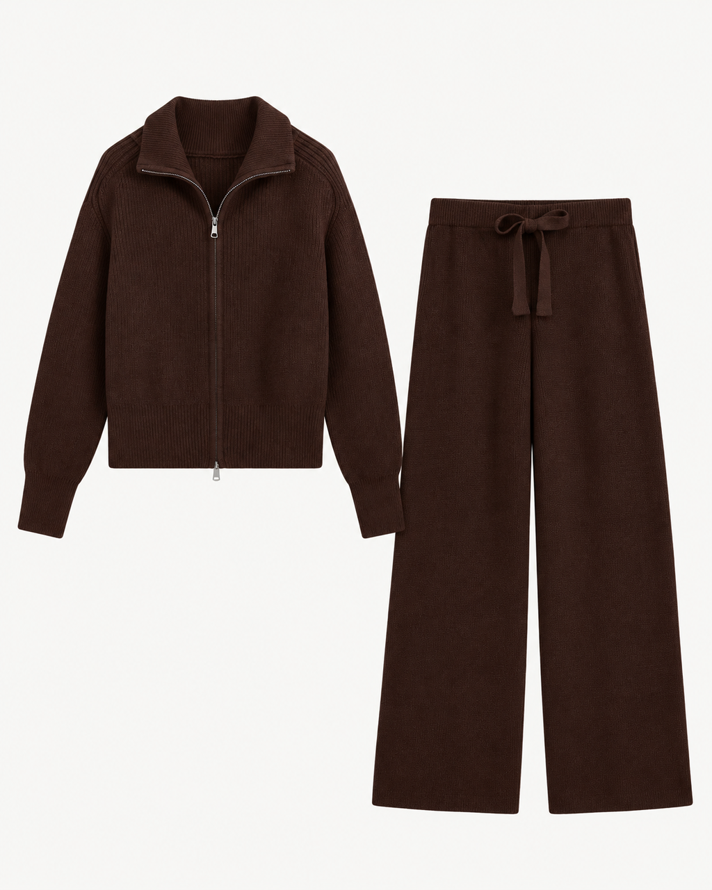 ENSEMBLE VESTE ZIPPÉE PANTALON CORDON EN MAILLE