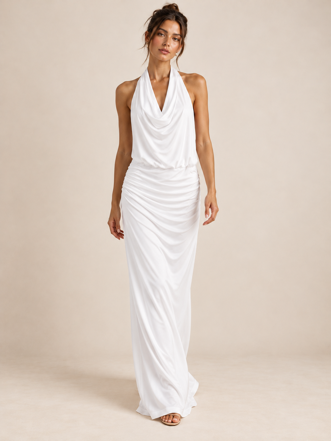 ROBE MI-LONGUE DRAPÉE COL AMÉRICAIN