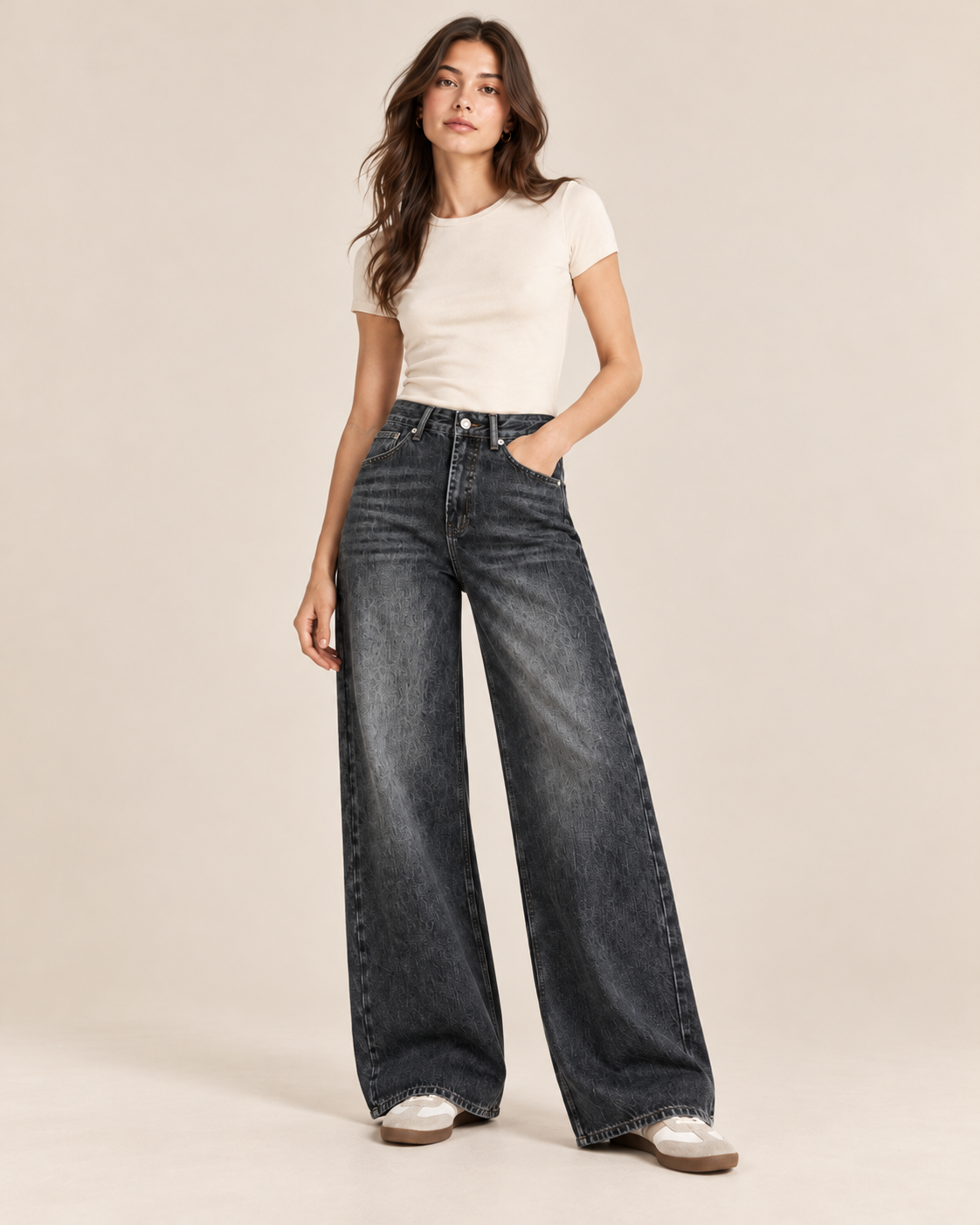 JEAN LARGE TAILLE HAUTE DÉLAVÉ