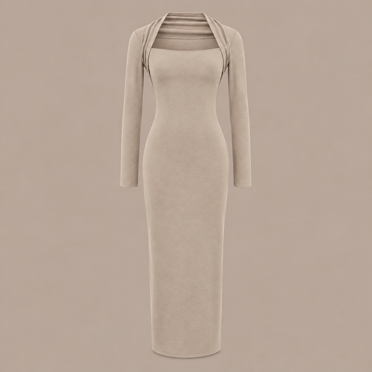 ROBE LONGUE EN MAILLE COL CARRÉ