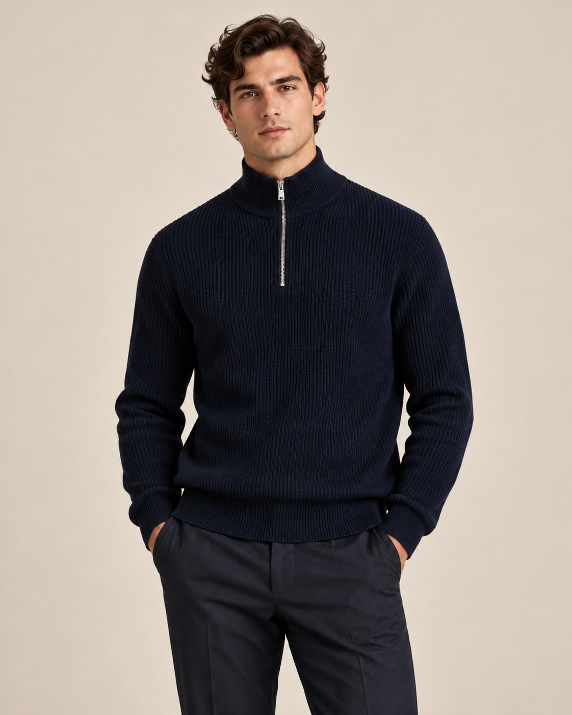 PULL COL MONTANT EN MAILLE DEMI-ZIP