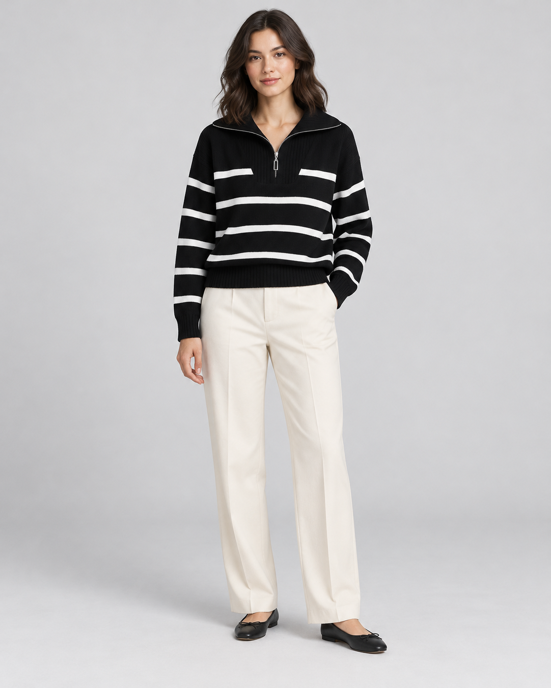 PULL RAYÉ DEMI-ZIP