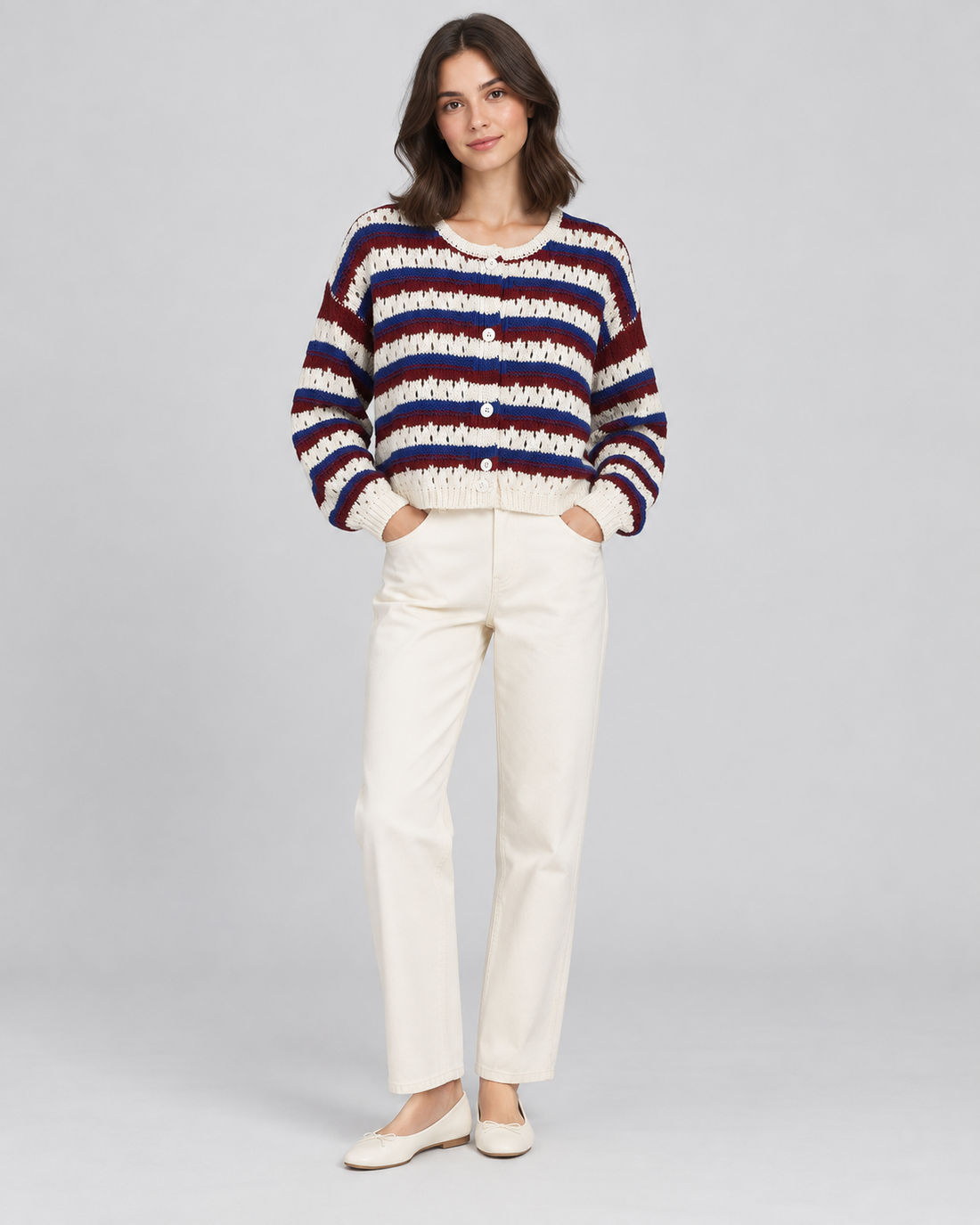 CARDIGAN ÉPAIS RAYÉ BOUTONNÉ