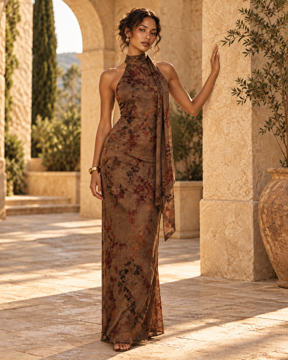 ROBE LONGUE FLORALE COL AMÉRICAIN