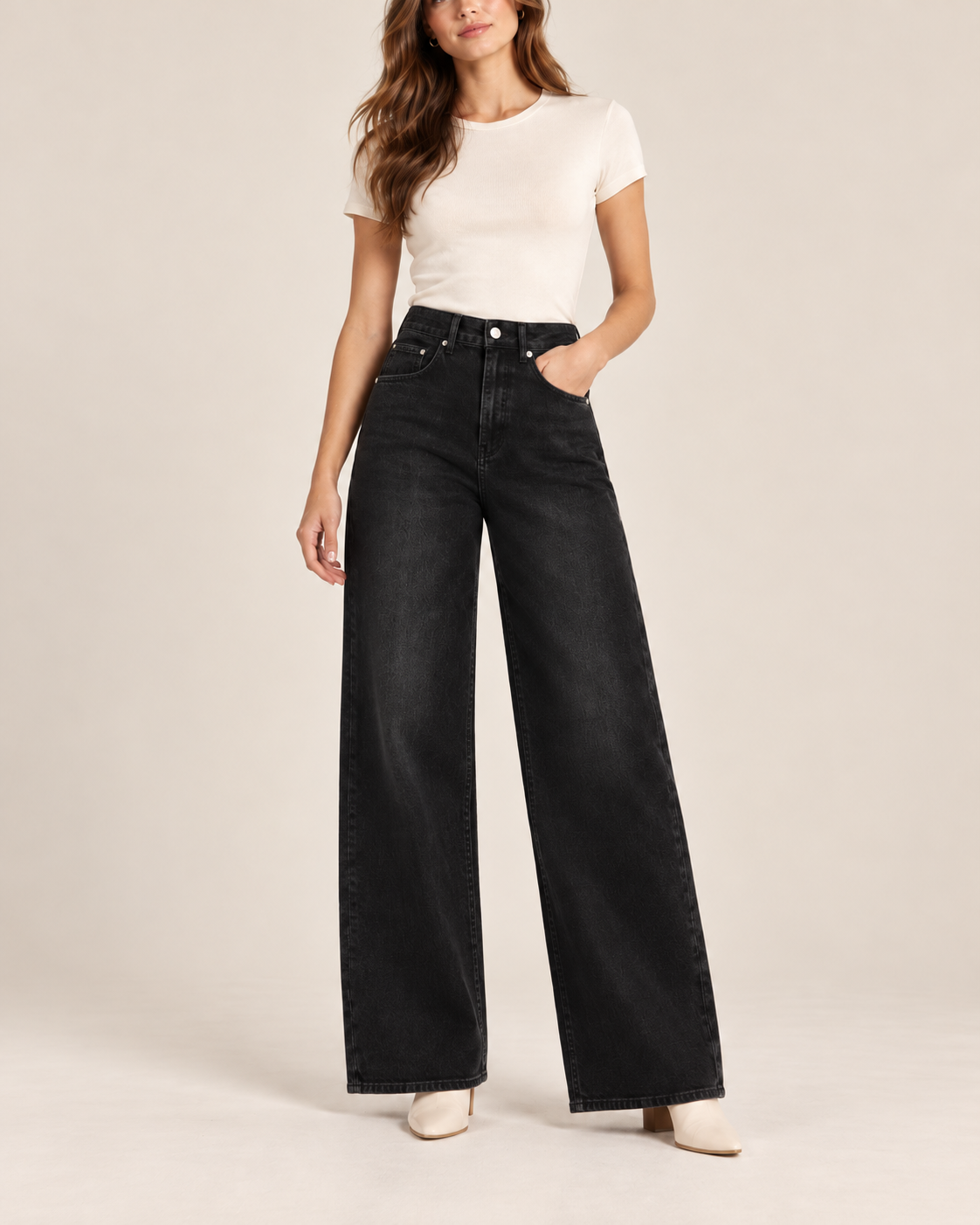 JEAN LARGE TAILLE HAUTE DÉLAVÉ