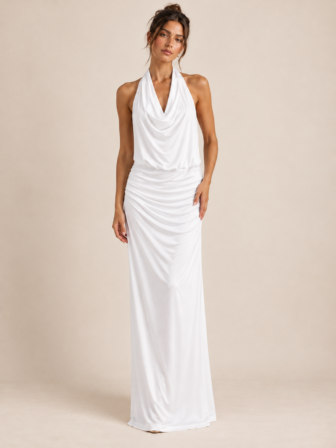 ROBE MI-LONGUE DRAPÉE COL AMÉRICAIN