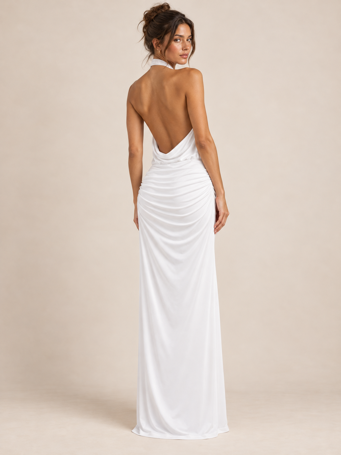 ROBE MI-LONGUE DRAPÉE COL AMÉRICAIN