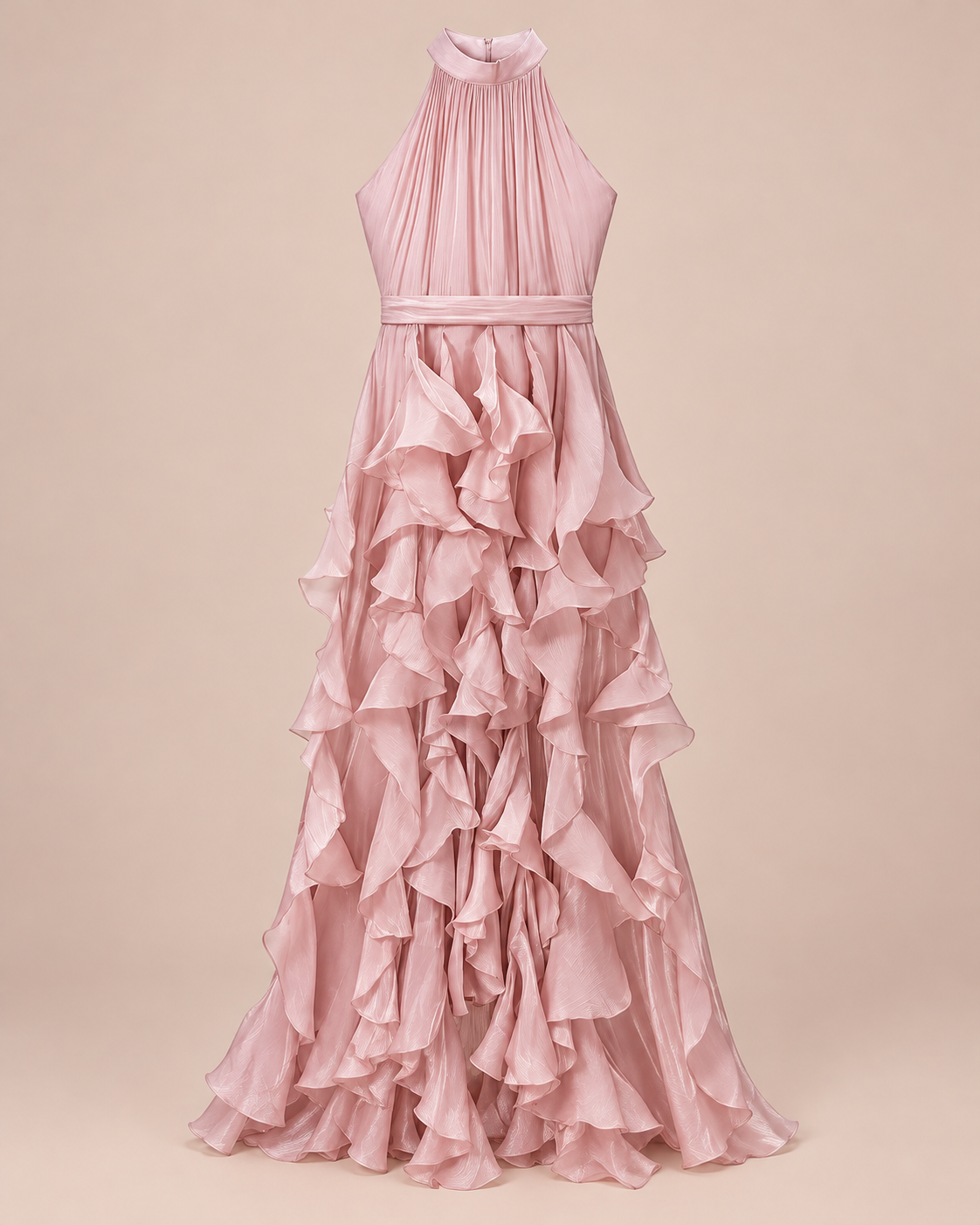 ROBE LONGUE À VOLANTS COL AMÉRICAIN