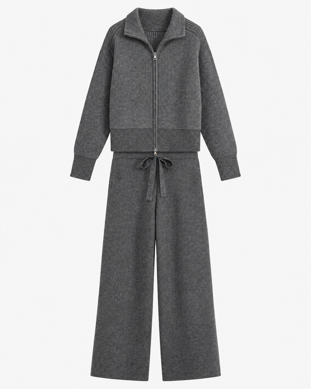 ENSEMBLE VESTE ZIPPÉE PANTALON CORDON EN MAILLE