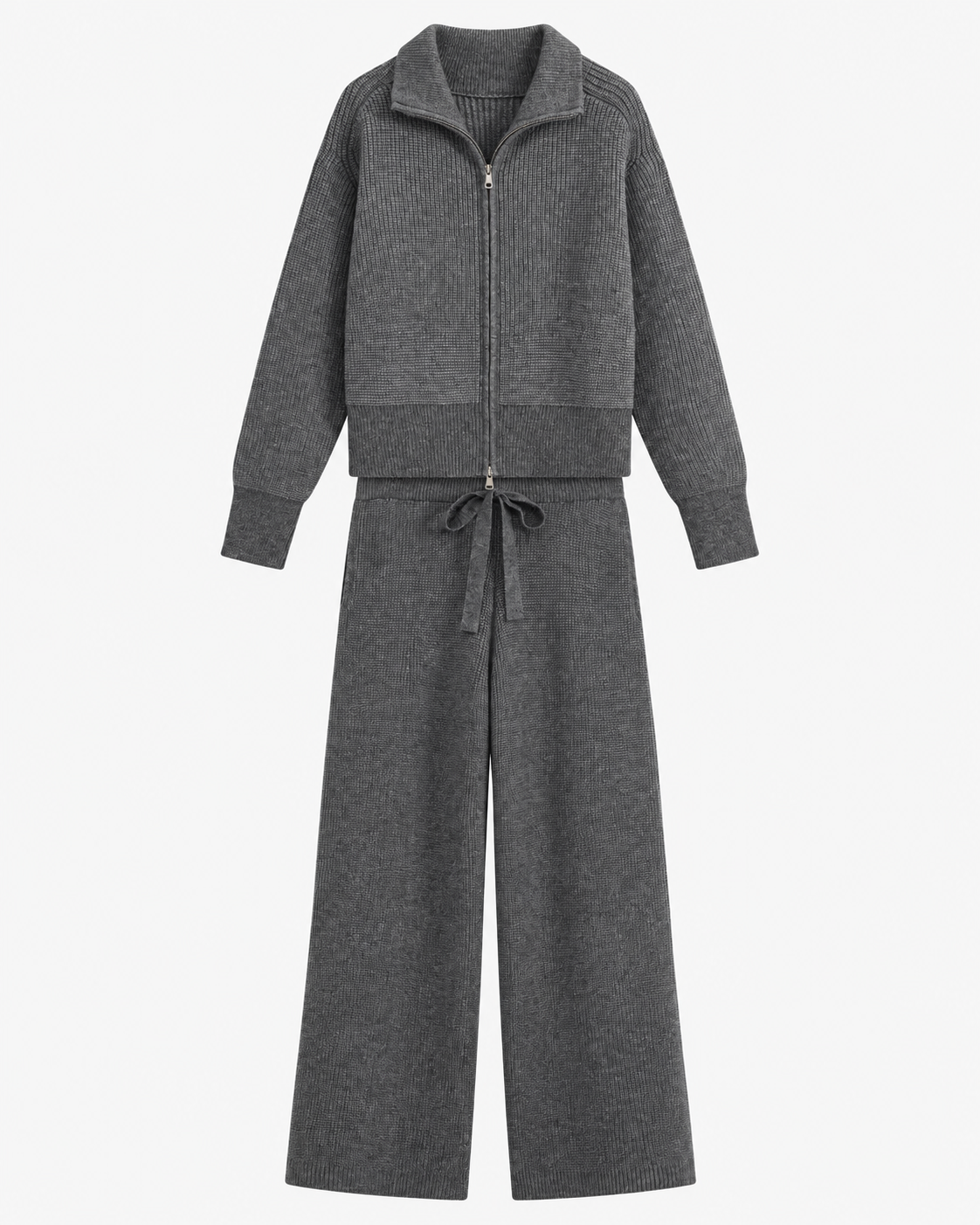 ENSEMBLE VESTE ZIPPÉE PANTALON CORDON EN MAILLE
