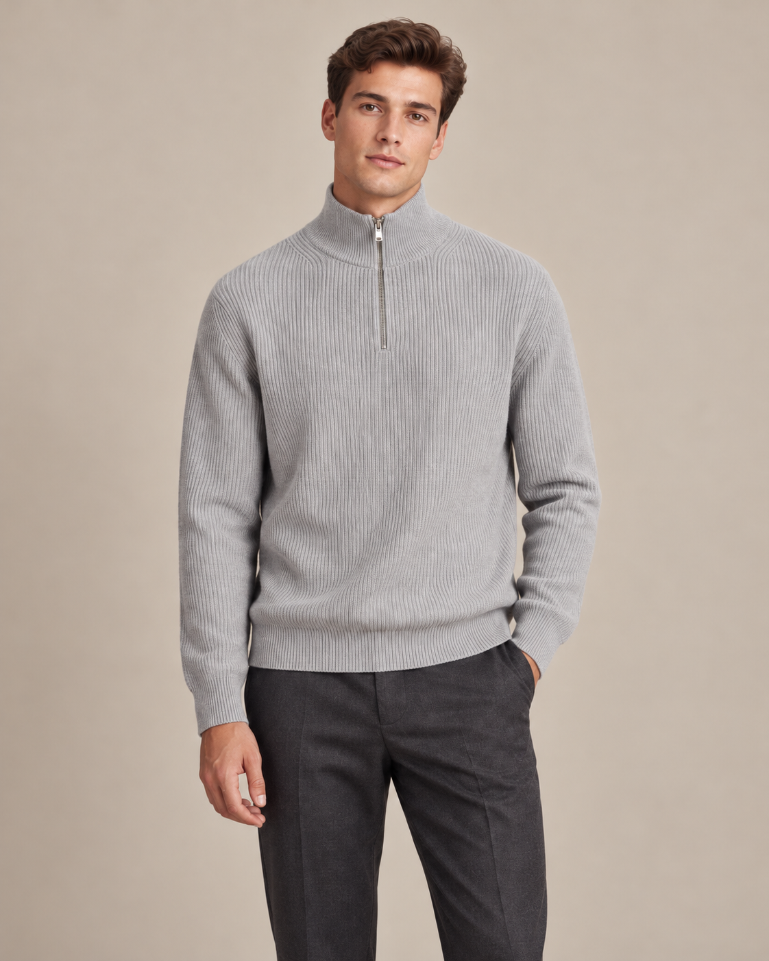 PULL COL MONTANT EN MAILLE DEMI-ZIP