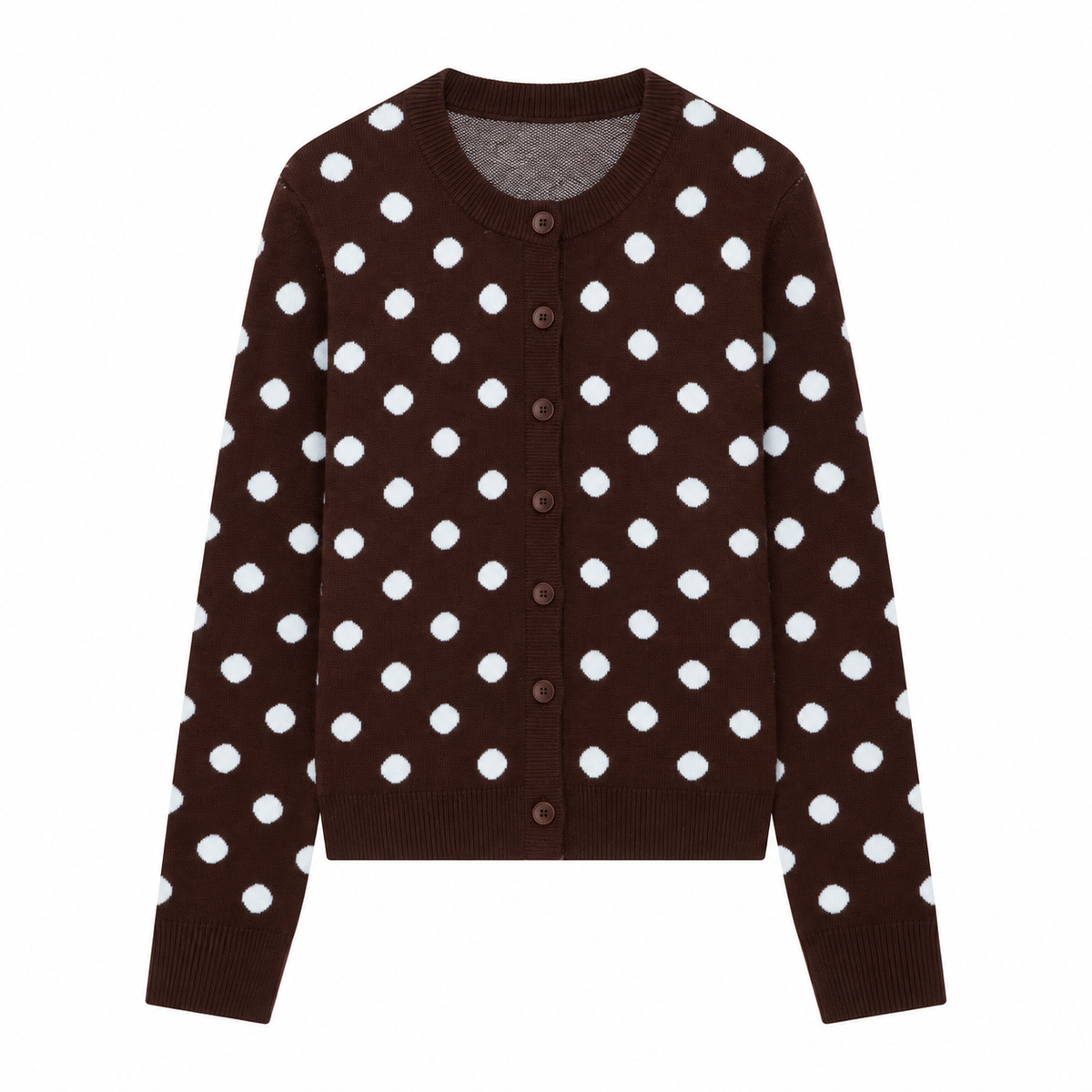 CARDIGAN MARRON À POIS