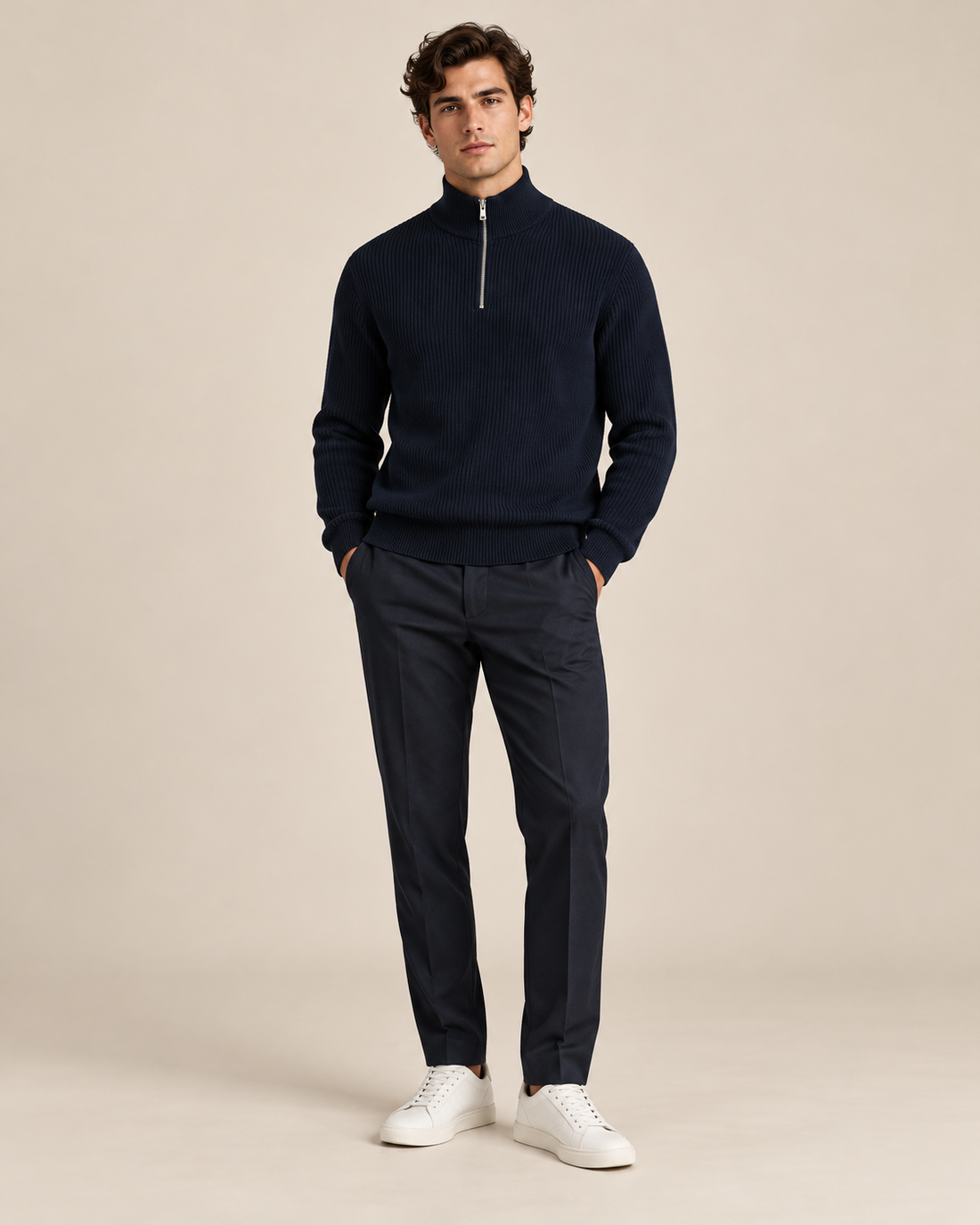 PULL COL MONTANT EN MAILLE DEMI-ZIP