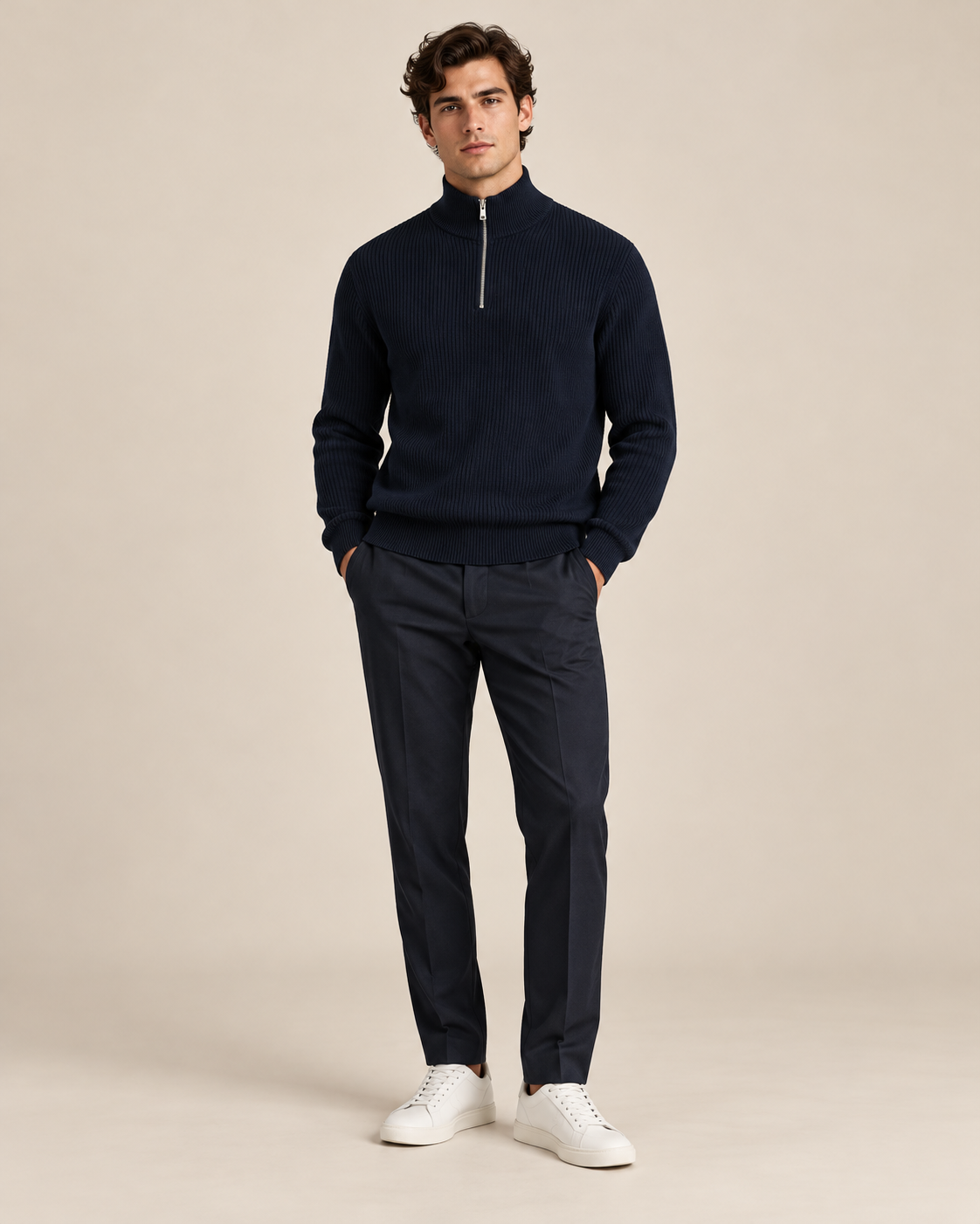 PULL COL MONTANT EN MAILLE DEMI-ZIP