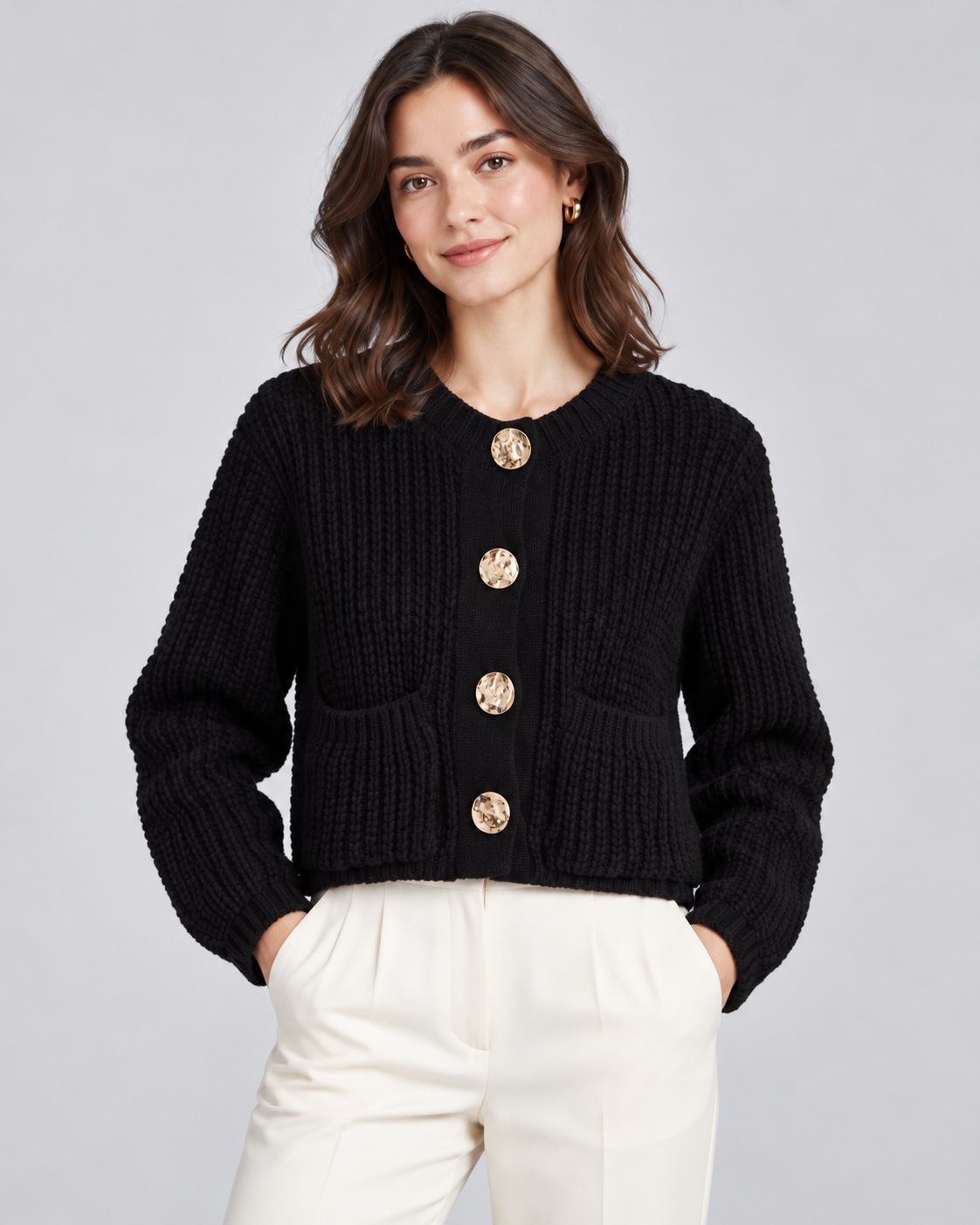 CARDIGAN ÉPAIS UNI BOUTONNÉ