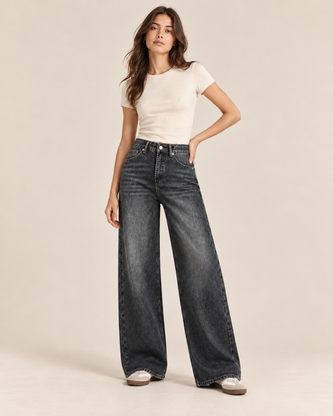 JEAN LARGE TAILLE HAUTE DÉLAVÉ
