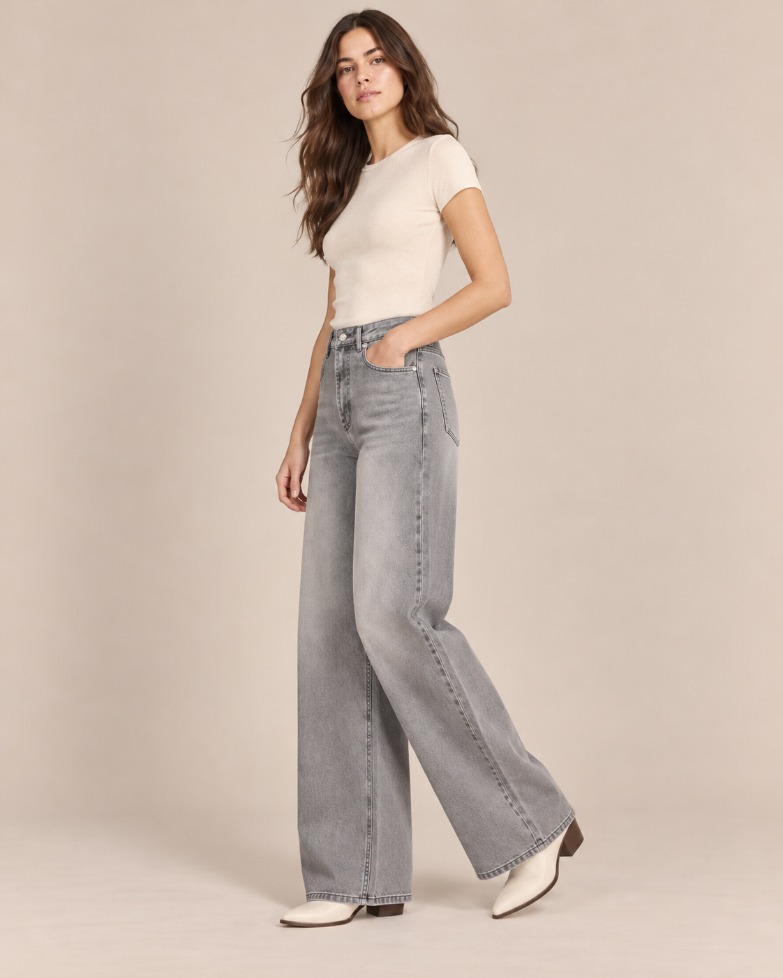 JEAN LARGE TAILLE HAUTE DÉLAVÉ
