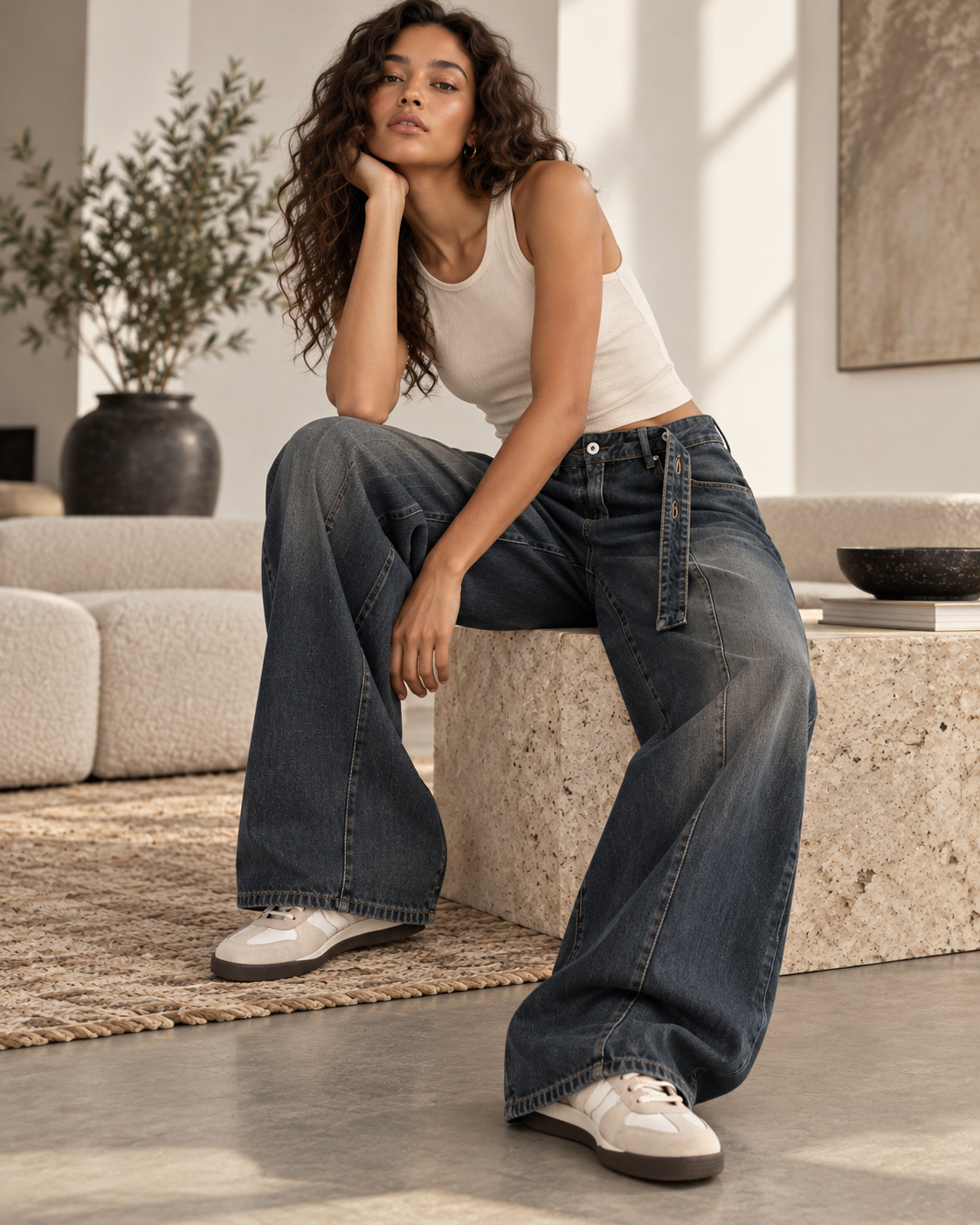 JEAN LARGE À CEINTURE