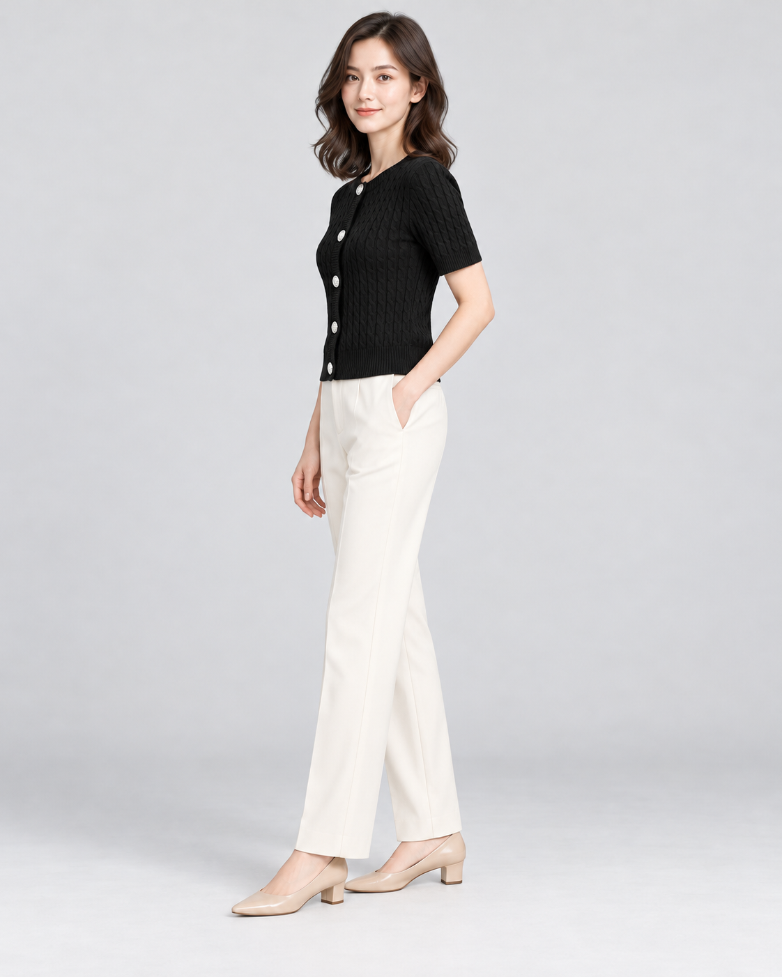 CARDIGAN MANCHE COURTE BOUTONNÉ