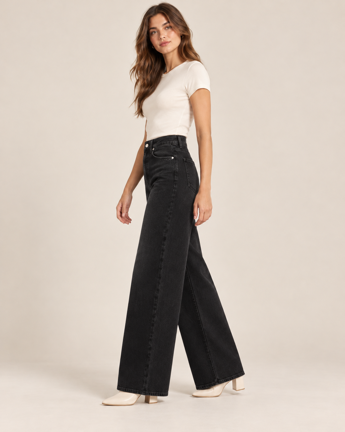JEAN LARGE TAILLE HAUTE DÉLAVÉ