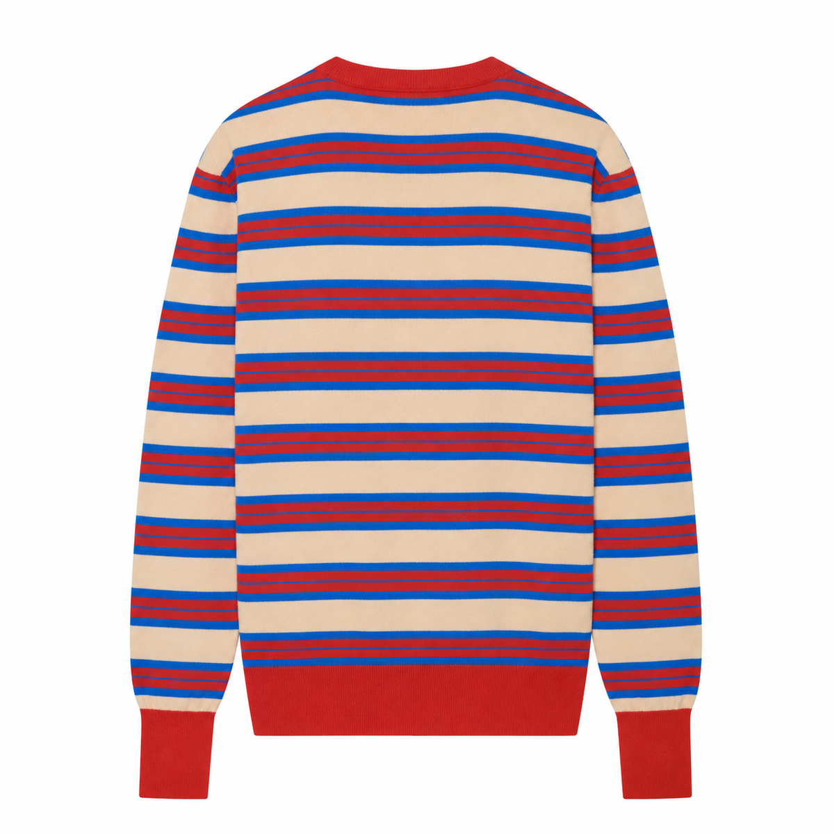 PULL COL ROND RAYÉ ROUGE/BLEU