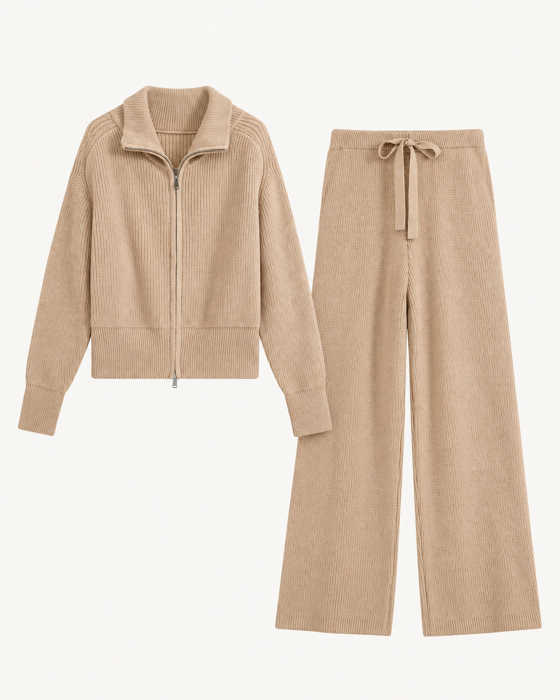 ENSEMBLE VESTE ZIPPÉE PANTALON CORDON EN MAILLE