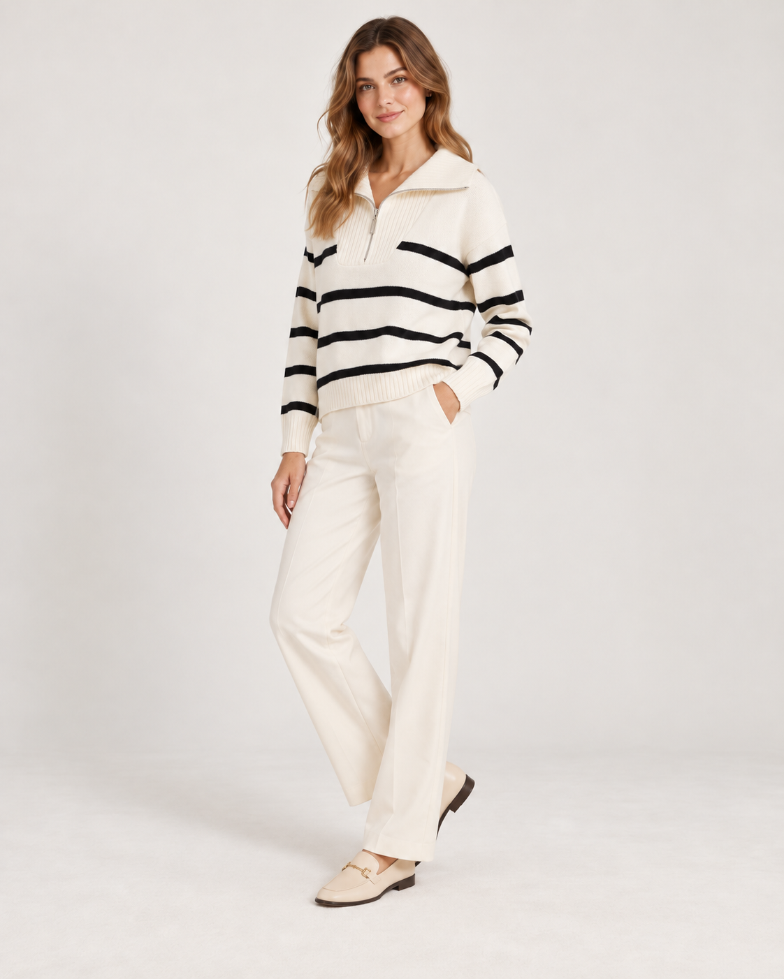 PULL RAYÉ DEMI-ZIP
