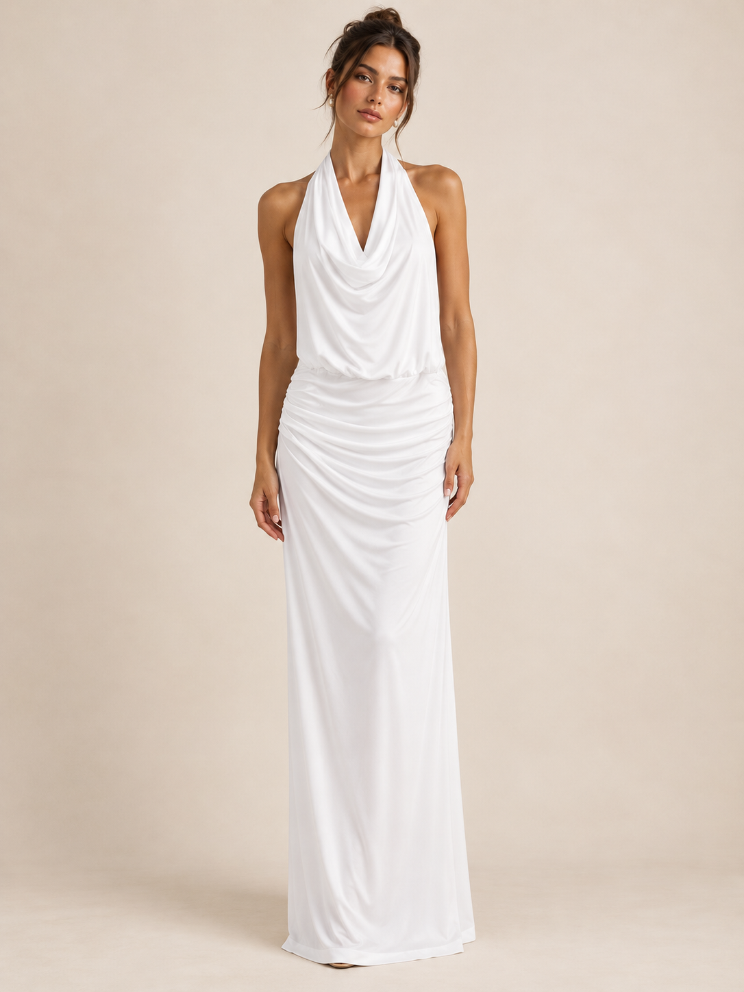 ROBE MI-LONGUE DRAPÉE COL AMÉRICAIN