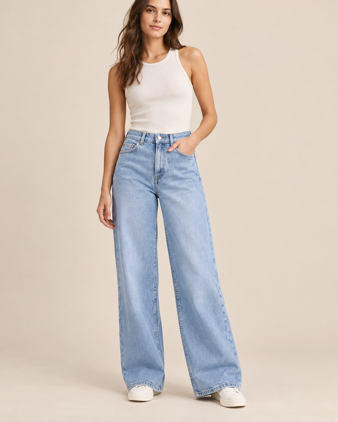 JEAN LARGE BLEU BEIGE MARINE