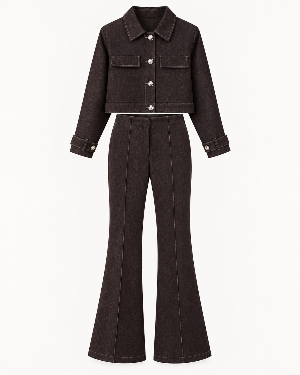 ENSEMBLE VESTE COURTE BOUTONNÉE PANTALON